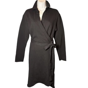 FRANK & EILEEN Willa Wrap Dress Size LARGE Black Minimalist Modern Triple Fleece - Picture 1 of 13