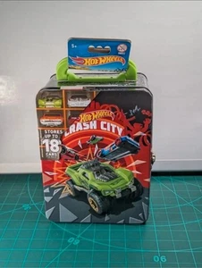 Hot Wheels Metal Carry Case Holds 18 1/64 Scale Cars Tin embossed front black - Picture 1 of 5