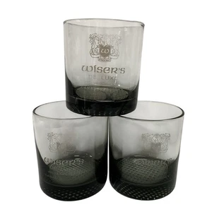 3 Wiser's De Luxe Canadian Whisky Smoke Gray Glass Lowball Old Fashioned Rocks - Picture 1 of 5