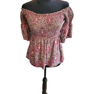 Hollister Green And Burgundy Paisley Off-Shoulder Babydoll Sz S Boho Festival - Picture 1 of 8