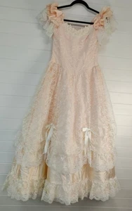 VTG 80s Alfred Angelo 7/8 Peach Victorian Ball Gown Dress Prom Prairie Halloween - Picture 1 of 23