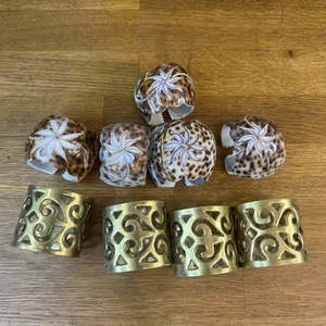 Antique Style Filigree Brass And Cowrie Shell Napkin Rings X 9 - Picture 1 of 6