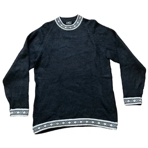 Alpaca Wool Knit Tunic Sweater Black w/ Grey & White Trim Made in Peru Large - Bild 1 von 5