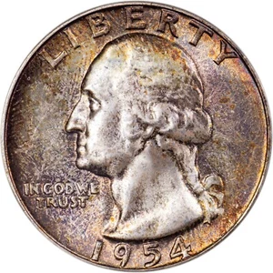 1954 Washington Quarter - PCGS MS66 - Superb Rainbow Toned GEM! - Picture 1 of 9