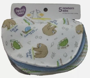 Parent's Choice Newborn 5-Pack Bibs Stay Dry Lining Sloth New In Package - Picture 1 of 5
