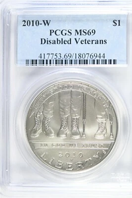 2010 W UNCIRCULATED $1.00 Silver Commemorative - Disabled Vets - PCGS MS 69 - Image 1 of 2