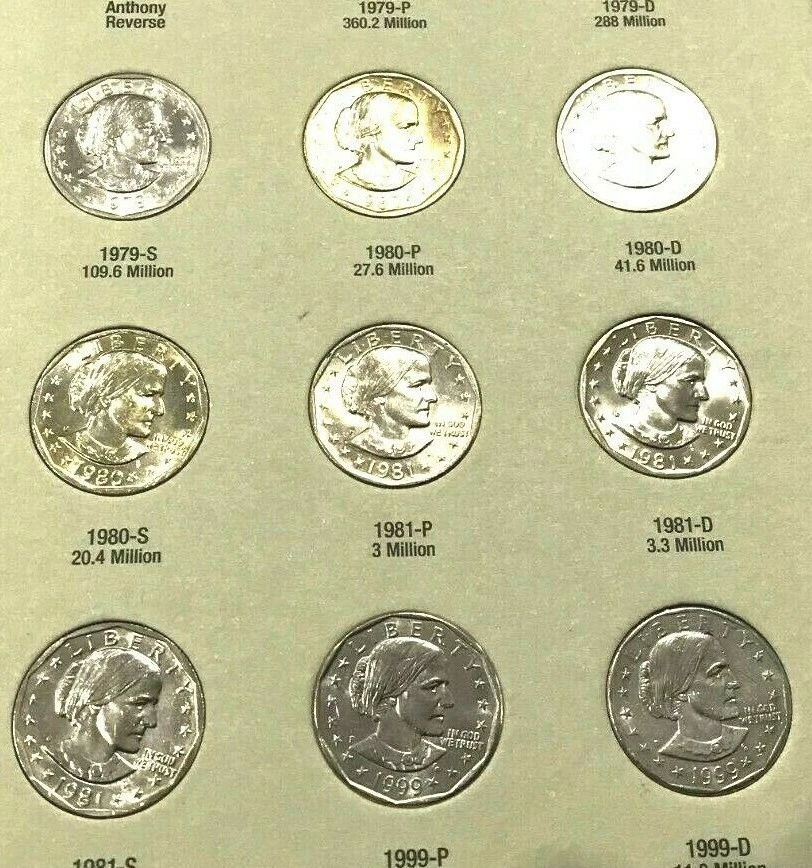 1979-1999 Susan B Anthony  14 Coin Set -P, D & S UNC + 1979,80,81 PROOF - Image 1 of 4