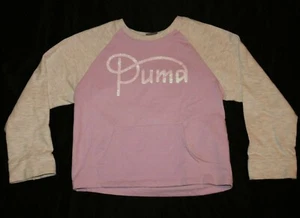 Puma - Girl's Pink Pullover Glitter Spell Out Sweatshirt Kangaroo Pocket sz M - Picture 1 of 6