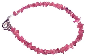 Bracciale Argento 925 Fine Pietra Preziosa Tormalina Rosa 2-2,5 mm Perline Filo 8" BN-67 - Foto 1 di 7
