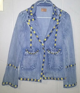 POL Women's Blue Denim Jacket With Embroidery And Bell Sleeves - Picture 1 of 2