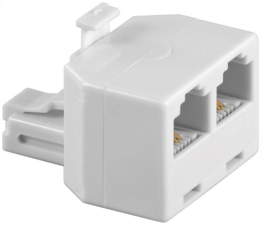 ISDN-T-Adapter RJ11/RJ14-Stecker 2x RJ11/RJ14-Buchse, weiß - Bild 1 von 1
