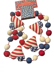 STARS STRIPES "PATRIOTIC Hearts " 4TH OF JULY Garland Decor 6 Ft - Picture 1 of 2