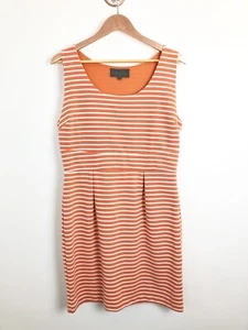 Anthro Sunday in Brooklyn Sleeveless Striped Skater Dress Orange White Sz Large - Picture 1 of 7