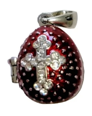 俄罗斯手工人造吊坠,红色带宝石十字架,宝石星星,内部向天使开放 — 第 1/3 张图片