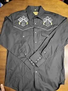 White Horse Ranch Herren Westernhemd schwarz Pistol Gun bestickt - M - Bild 1 von 8