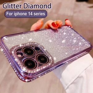 Case For iPhone 16 15 14 Pro Max 13 Shockproof Glitter Diamond Clear Soft Cover - Picture 1 of 25