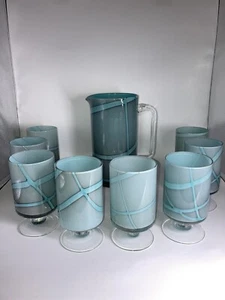 Vintage Pier 1 Pitcher & Tumblers Blown Glass Cased Not Flash Gorgeous - Picture 1 of 22