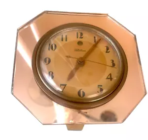 Telechron 30er Jahre original elektrische Tischuhr, rosa verspiegeltes Gestell, funktioniert - Bild 1 von 5