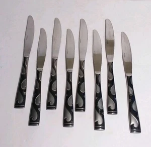 Oneida Tuscany Modern Solid Knives 9 1/2 Inch Frosted Glossy Scrolls Set Of 8 - Picture 1 of 12
