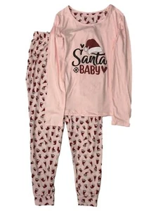 Womens Pink Santa Baby Christmas Holiday Pajamas Soft Knit Sleep Set - Picture 1 of 2