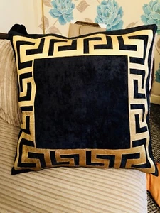 Black & Gold Greek Key/Border/Scroll/Pattern Decorative Pillow Throw Cover 24” - Picture 1 of 4