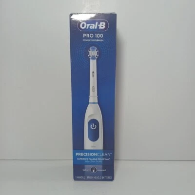 Oral-B Pro100 Precision Clean Battery Toothbrush White/Blue NEW  - Image 1 of 3