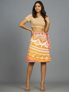 Hippie Bohemian Maxi Short Skirt Cotton Fabric Boho Wrap Block Print Mandala - Picture 1 of 8