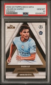 2022-23 Topps Deco UEFA Soccer Julian Alvarez PSA 10 Prodigy Rookie Card Mancity