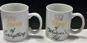 Queen of Everything / King of Whatever's Left His & Hers Coffee Mug Cup Set EUC - Picture 1 of 7