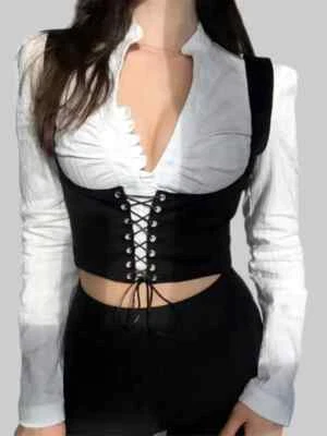 2025 复古女式紧身胸衣背心蒸汽朋克背带条纹背心宽 — 第 1/4 张图片