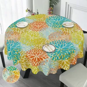 Dahlia Pinnata Round Tablecloth 60 Inch Table Cloth Table Cover with Wrinkle - Picture 1 of 7