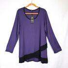 New Laksmi Purple Black Top Blouse Plus Size 2X Womens XXL Asymmetric Hem Nwt