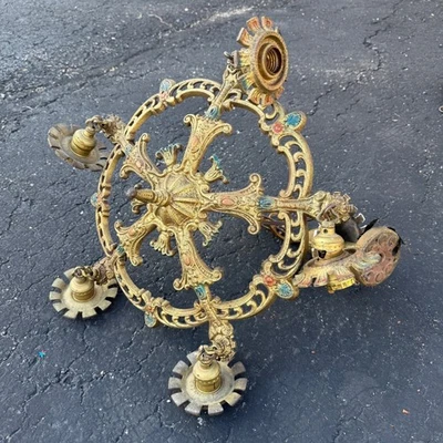 Lámpara Art Nouveau Era 5 Puntos Oro Ornado Floral Foto 1 de 4