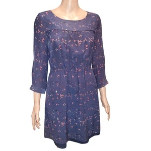 Madewell Size 2 Taylor Birds of Life Novelty Print Silk Dress Pockets Navy Pink  - Picture 1 of 13