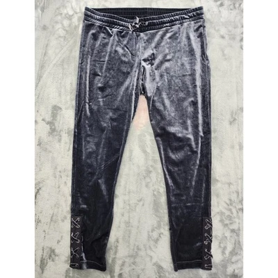 Material Girl Active Velvet Velour Leggings Size L Gray Silver Lace Up Ankle  - Image 1 of 4