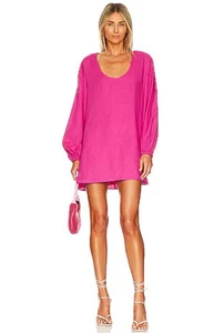 Lovers And Friends Moda Minikleid Leinen Hot Pink Blousonärmel Babydoll Large  - Bild 1 von 8