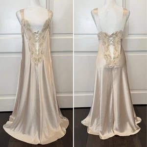 90s Victoria’s Secret Silky Satin Ivory Lace Corset Vintage Maxi Gown Slip Dress - Bild 1 von 12