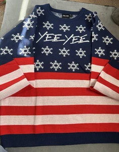 YEE YEE American Flag Christmas Sweater Size 2x  Red White And Blue - Picture 1 of 4