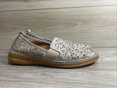 Spring Step Jookin Zapatos Mujer 40/US 9-9.5Taupe Cuero Mocasín Corte Láser Plano Foto 1 de 4