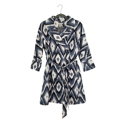Vertigo Paris Women's Belted Trench Coat Blue Gray White Diamond Pattern XL - Image 1 of 4