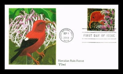 HAVAÍ I'IWI PÁSSARO HAVAIANO FLORESTA TROPICAL FLEETWOOD CACHET 2010 FDC UNADDR - Imagem 1 de 2