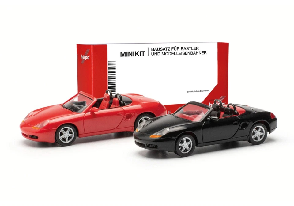 HERPA, PORSCHE Boxster S rosso e nero - 2 pezzi da assemblare, 1/87,  HER013963 - Immagine 1 di 3