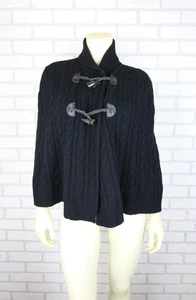 Lauren Ralph Lauren Lambs Wool Black Cable Knit Toggle Cape Poncho Womens M - Picture 1 of 16