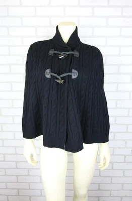 Poncho de mujer Lauren Ralph Lauren Lambs de lana negro tejido con cable M Foto 1 de 4