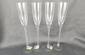 12" Wedding Champagne Toasting Flutes Romania Crystal Etched Graduated Circles 4 - Picture 1 of 10