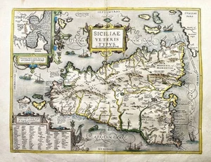 Sicilia Sicilia Sicilia Italia carta mapa mapa grabado en cobre Ortelio 1595 - Imagen 1 de 1