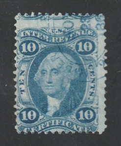 Scott # R33c, gebraucht, 10¢ Zertifikat, blau handgestempelt ovaler Stempel, Fehlperf - Bild 1 von 2