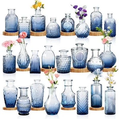 24x Glas Vasen Blumenvase Set Mini Gestecke Deko für Zuhause & Trockenblumen Neu - Bild 1 von 4