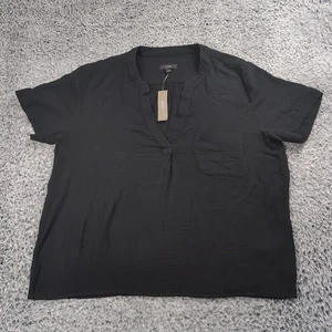 J Crew Shirt Women Large Black Tunic Top Casual Career Boho Pocket Pullover - Picture 1 of 7