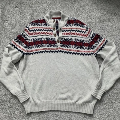 Izod Vacaciones Navidad Botón Cuello Suéter Hombre’s Grande Azul Rojo Gris Claro Foto 1 de 4